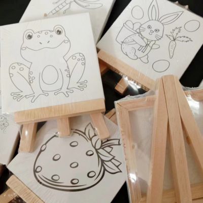 Pre Printed Canvas Painting Kits Stretched Coloring Painting Canvas Boards With Brushes For Handmade Creations