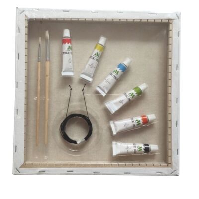 Wholesale Wood Frame Pre-printed Acrylic Painting Canvas with Wooden Display Rack and Painting Medium for Kids DIY Oil Paint