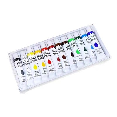 Non toxique 12 couleurs peinture acrylique artiste 12 ml par tube pour la peinture sur toile