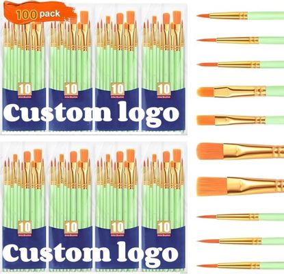 Poignée en bois 100 packs 10 pcs pinceaux d'artiste pour peinture acrylique et à l'huile