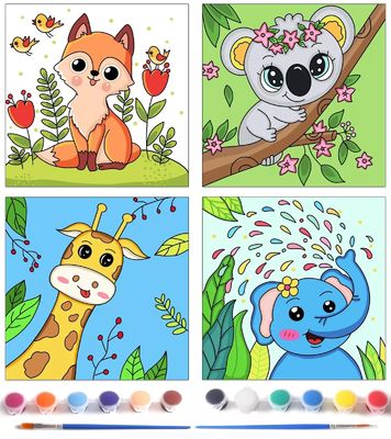 Beginner Friendly Pre Printed Canvas Oil Painting Set Cute Animals For Children