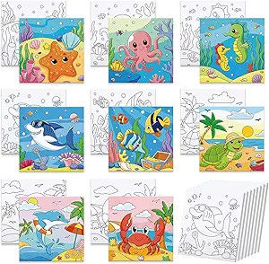 Sea Animals Pre Drawn Canvas Kit With Wooden Frame Acrylic Paints Palette And Brushes