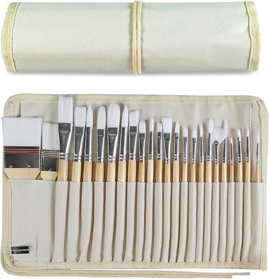 24 Pieces Art Brushes Set Wooden Handles Paint Brushes With Canvas Brush Case