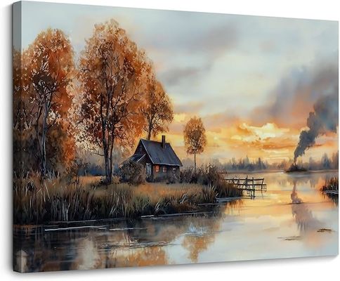 Sunset Wall Art Lakeside Landscape Printed Painting Canvas Painting Artwork For Living Room
