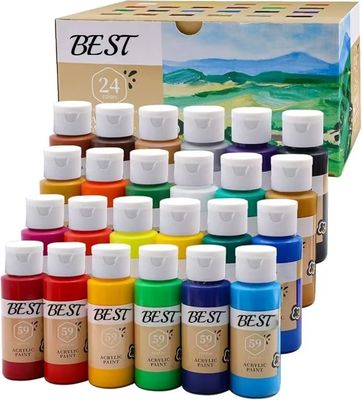 24 couleurs 59ml Art Craft Paint Set pour toile Roches Tissu en bois et céramique
